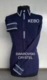 BLUSE MIT DURCHGEHENDEM REISSVERSCHLUSS, STRETCH, HEXA. NAVY, SWAROVSKI-KRISTALL