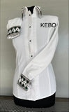BLUSE MIT DURCHGEHENDEM REISSVERSCHLUSS, STRETCH, HEXA. WEISS