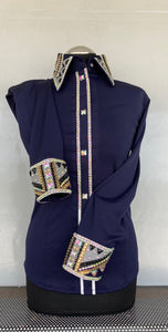 FULL ZIPPER BLouse Lycra. Dunkelblau