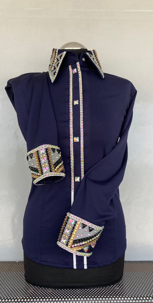 FULL ZIPPER BLouse Lycra. Dunkelblau
