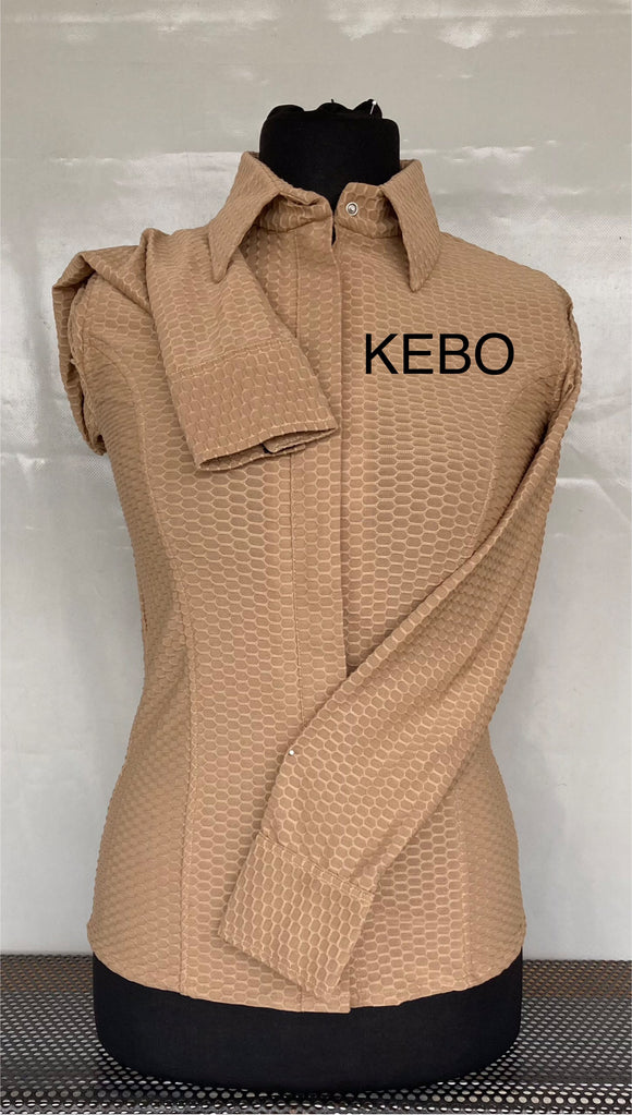 FULL ZIPPER BLUSE Neu Lycra Beige