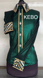 HAND MADE SHOW Blouse  Metallic Texture Stretch  Green