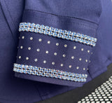 FULL ZIPPER STRETCH BLOUSE HEXA. NAVY SWAROVSKI CRYSTAL