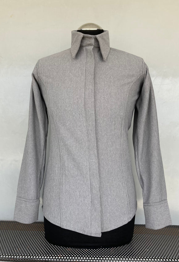 FULL ZIPPER BLouse Ribbed Spandex.   Light gray