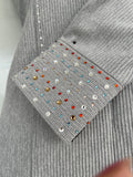 FULL  ZIPPER  BLouse   Ribbed Spandex.   Licht grijs. SWAROVSKI CRYSTEL