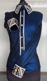 HAND MADE SHOW Blouse  Metallic Texture Stretch  D.Blue