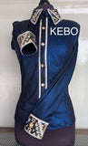 HAND MADE SHOW Blouse  Metallic Texture Stretch  D.Blue