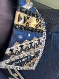 HAND MADE SHOW Blouse  Metallic Texture Stretch  D.Blue
