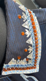 HAND MADE SHOW Blouse  Metallic Texture Stretch  D.Blue