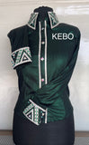 HAND MADE SHOW Blouse  Metallic Texture Stretch  Groen