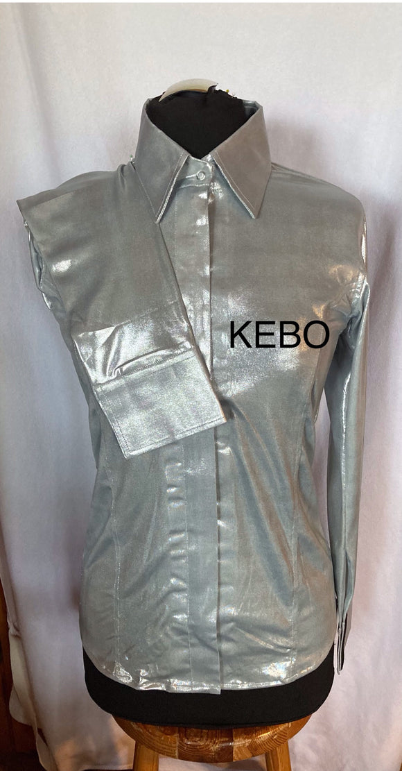 FULL  ZIPPER  BLouse  Melted Metals Stretch