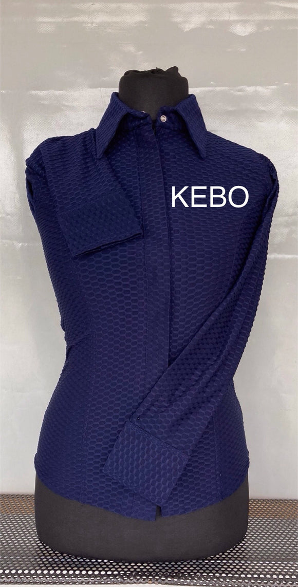 FULL  ZIPPER  BLouse  New Lycra  D.Blauw